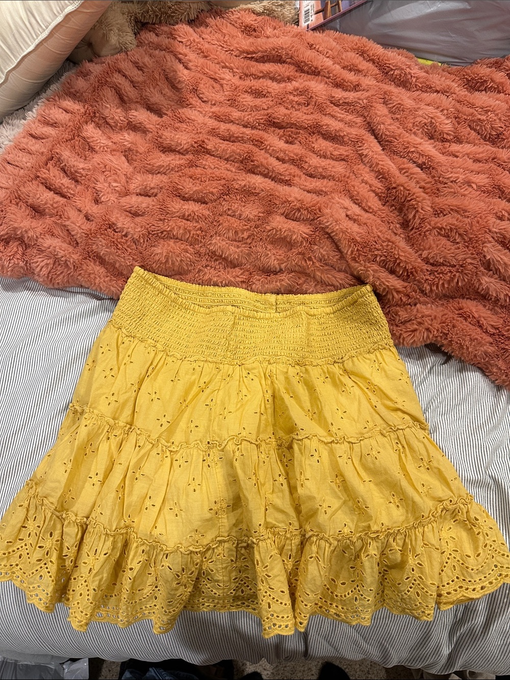 American Eagle Outfitters Yellow Eyelet Tiered Skirt